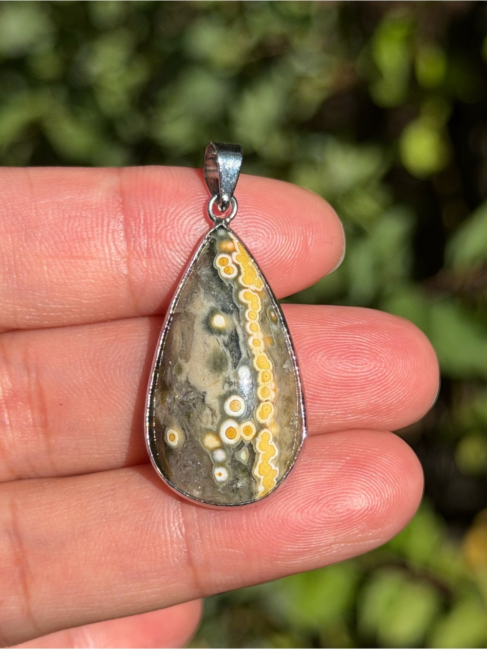 925 Silver Plated Dainty Ocean Jasper Teardrop Pendant 2523 - Picture 3 of 5